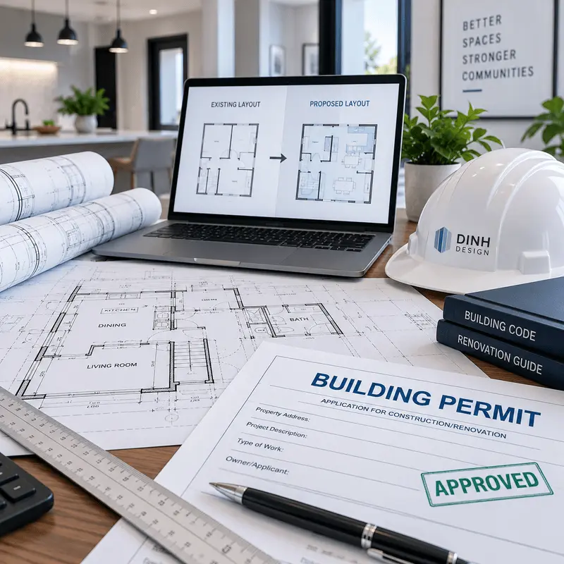 Interior renovation floor plans and building permit documents