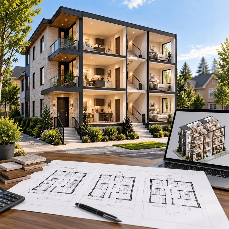 Practical multiplex design with efficient layouts, connected living spaces, and architectural floor plans