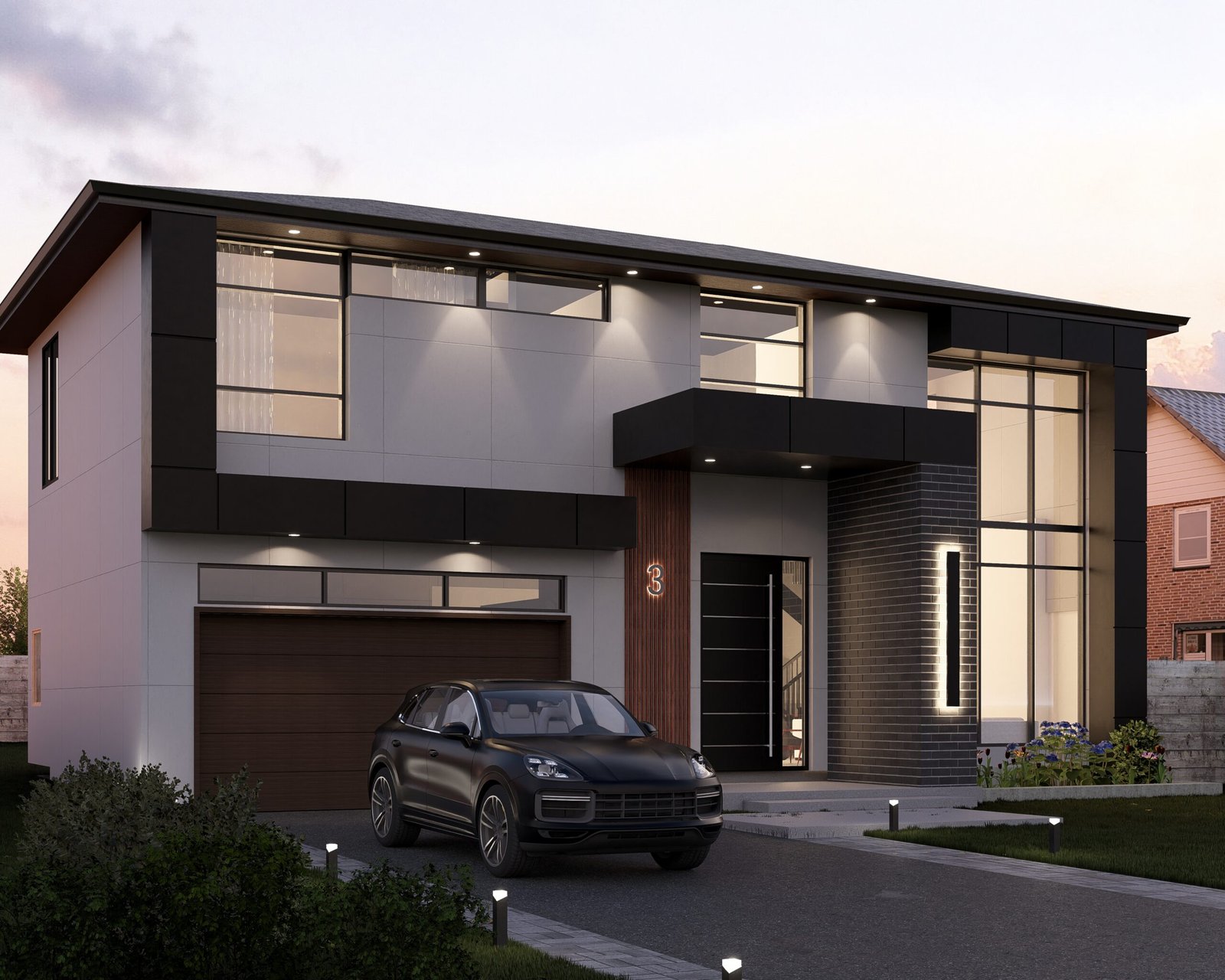 Modern custom home design with sleek exterior and luxury detailing.