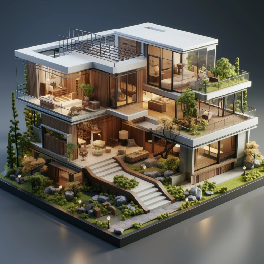 3D model of a Toronto house with a planned rear home addition illustrating zoning and planning constraints
