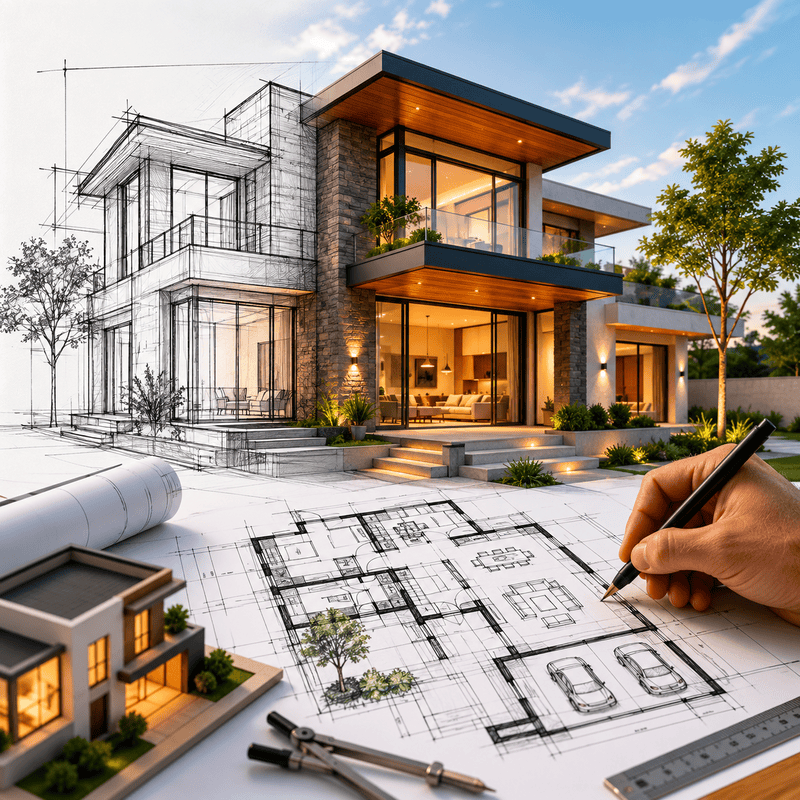 Contemporary custom home design with detailed architectural planning by Dinh Design